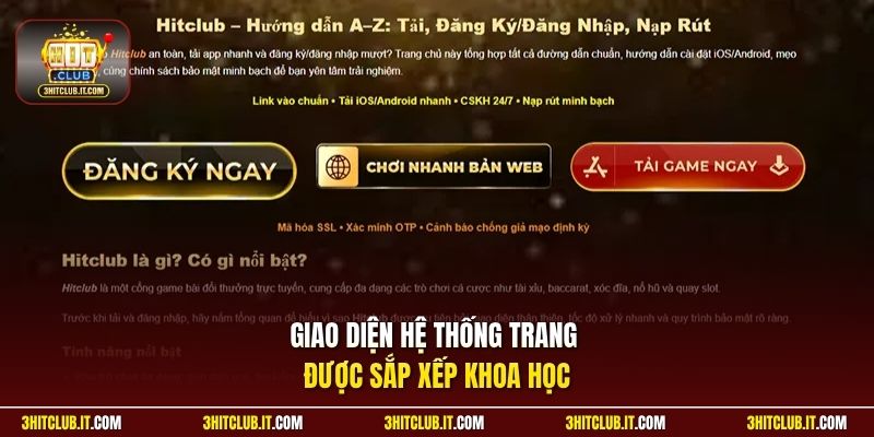 Giao diện hệ thống trang được sắp xếp khoa học